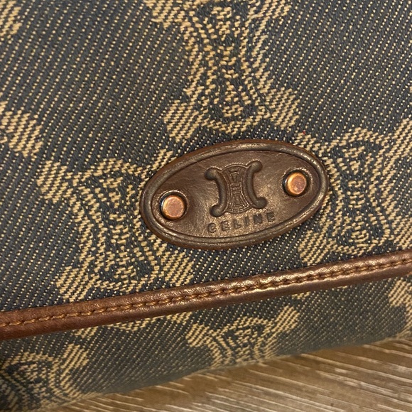 Celine Vintage Macadam Blue Denim Brown Leather Trim Wallet 7.25x4 EUC - Picture 3 of 15